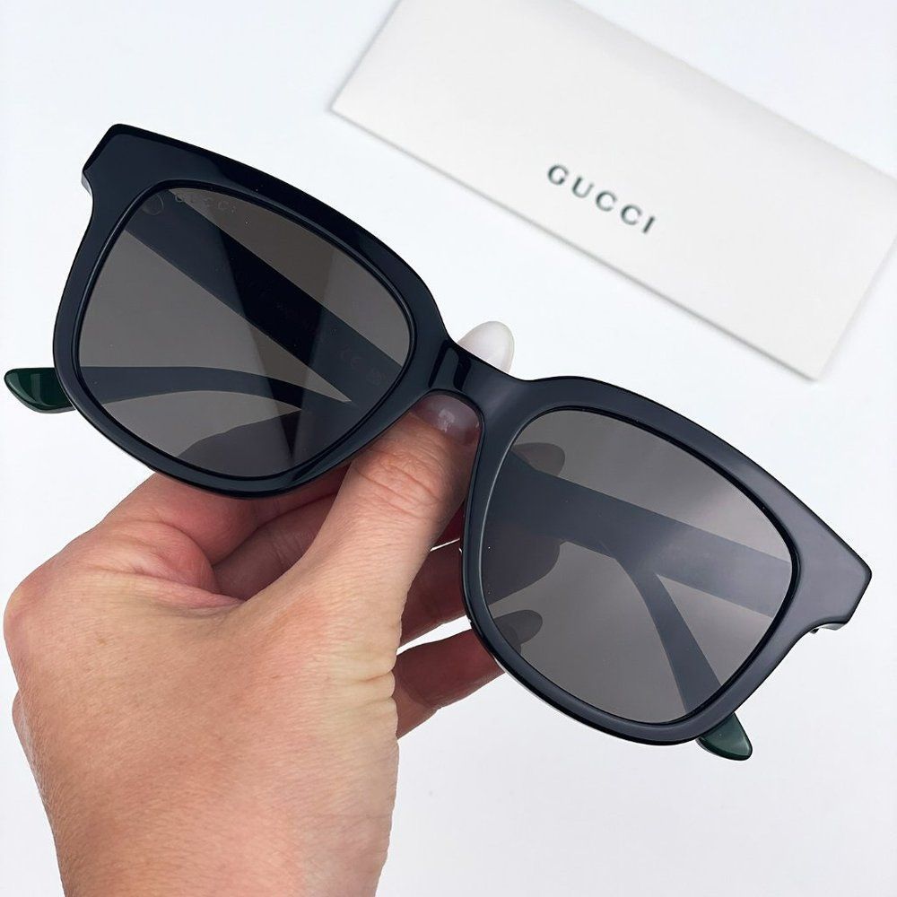 Gucci GG0847SK 001 Sunglasses Black Green Grey Square Unisex - Picture 2 of 13